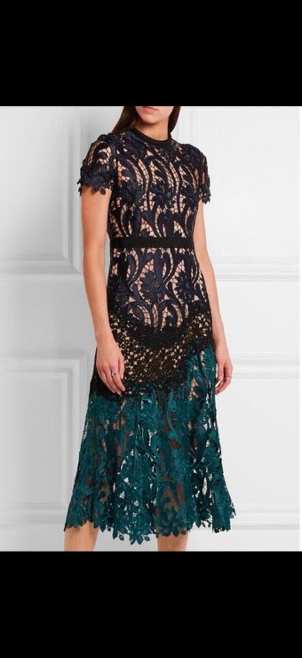 Self-Portrait Prairie Guipure Lace Midi Dress in Tonal Blue sz 8
